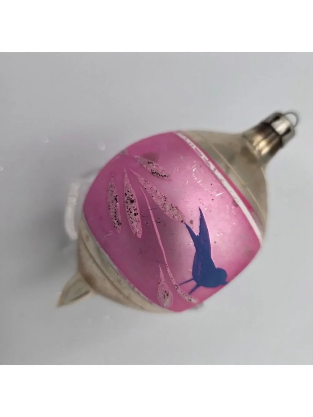 Reflector Indent Glass Ornament Teardrop Pink Blue Bird Christmas 4